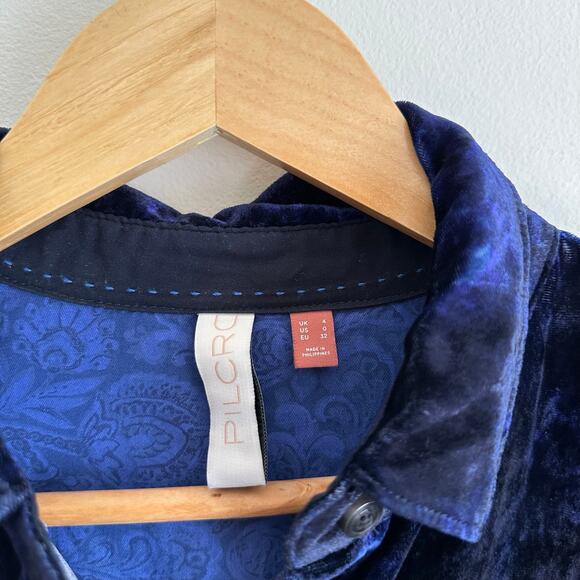 Anthropologie Pilcro Mara Velvet Long Sleeve Button Up Shirt Blue 0 - Picture 11 of 12